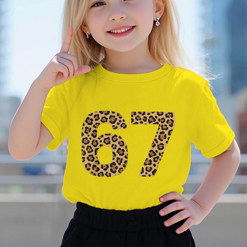 6 7 Six Seven Leopard Creative Print Tshirt Soft Breathable for Daily Outdoor Casual Wear Funny Gift Cotton Tee Girl Clothing