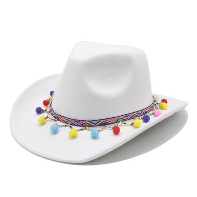 Fashion Cowboy Hat Tassel Ball Design Decorative Jazz Hat Shade Felt Hat