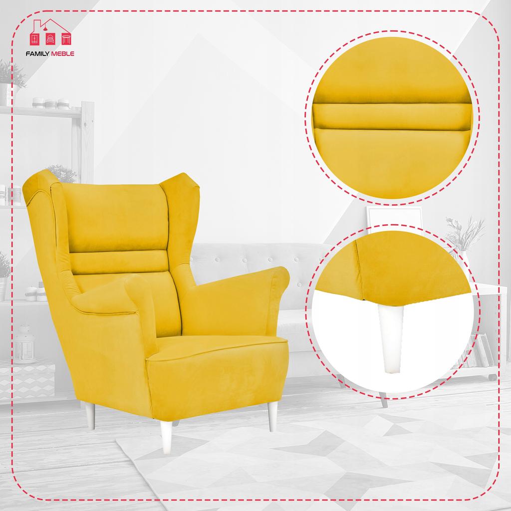 Zoja Scandinavian Family Meble Wing Chair, Lemon Yellow, Profiled