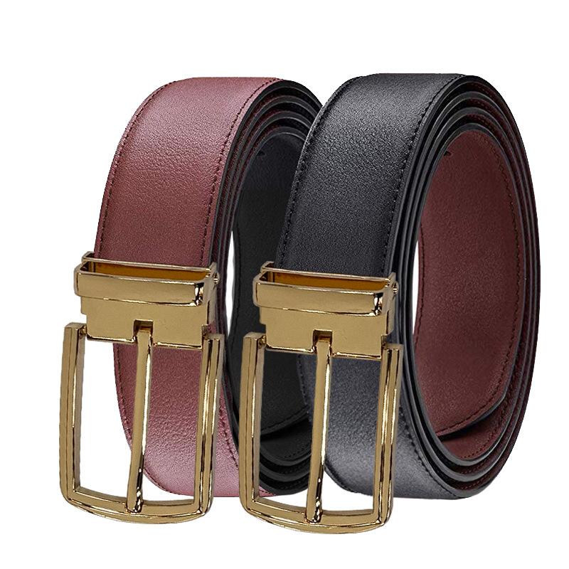 

elt first layer two-color pure cowhide double-sided available business pin buckle gift plain embossed pattern text belt men 120*3.3cm