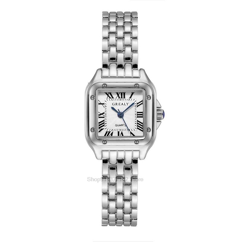 Orologi da polso al quarzo da donna di lusso con cinturino in lega d'oro, orologi quadrati alla moda, orologi da polso da donna con scala romana