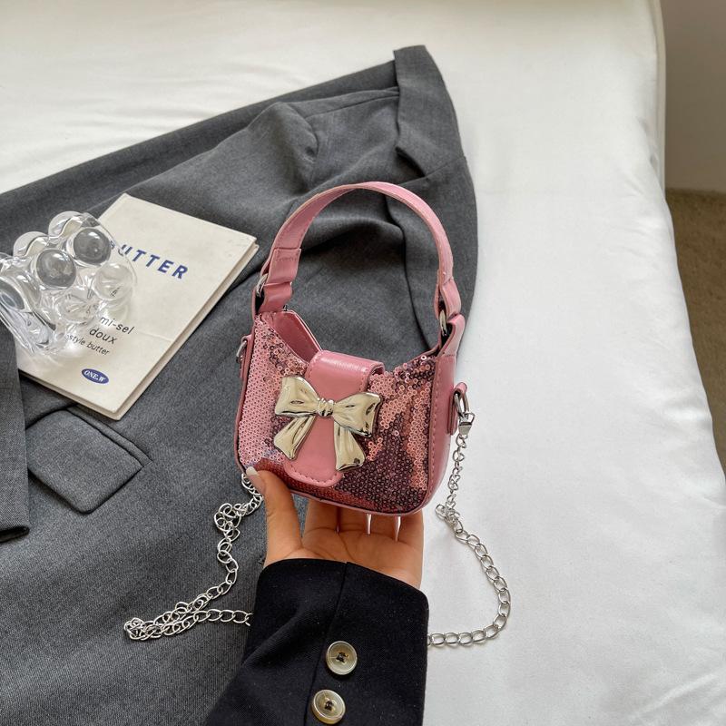 

Mini niche texture bag women s bag 2024 summer new trendy bow handbag foreign style chain messenger bag рожевий
