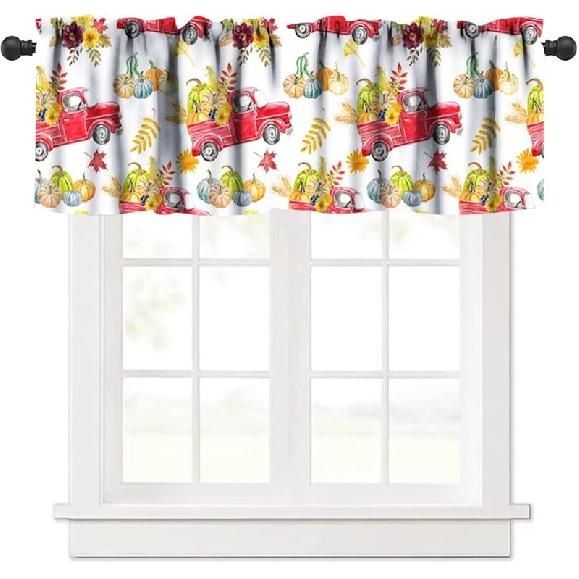 Farm Fall Window Valance, Thanksgiving Pumpkins Autumn Leaves Vine Windows Curtain Valance for Kitchen Dining Room Canteens Home Decor, One Panel
