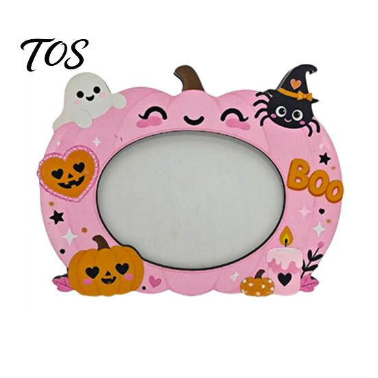 Indoor Holiday Table Decor Halloween Wooden Photo Frame, Pumpkin Ghost Cat Cutout Picture Autumn Tabletop Decoration Holder, Double-sided for