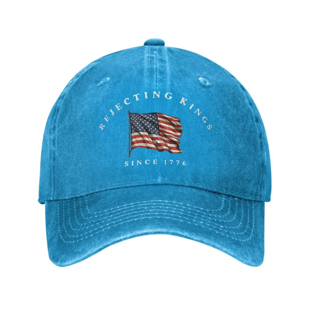 Rejecting Kings Since 1776 Patriotic Baseball Caps Men Women Distressed Denim Sun Cap USA Flag 4th Of July Outdoor AdjustableHat