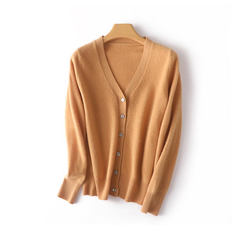 Elegant Merino Wool V-Neck Cardigan - Women's Lightweight Autumn Sweater