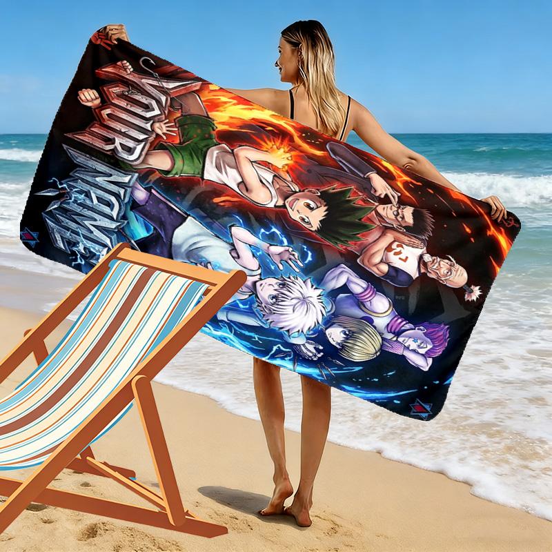 Name Custom Anime Hunter x Hunter Print Beach Towel, Large Soft Quick Dry Towel for Beach Camping Swimming