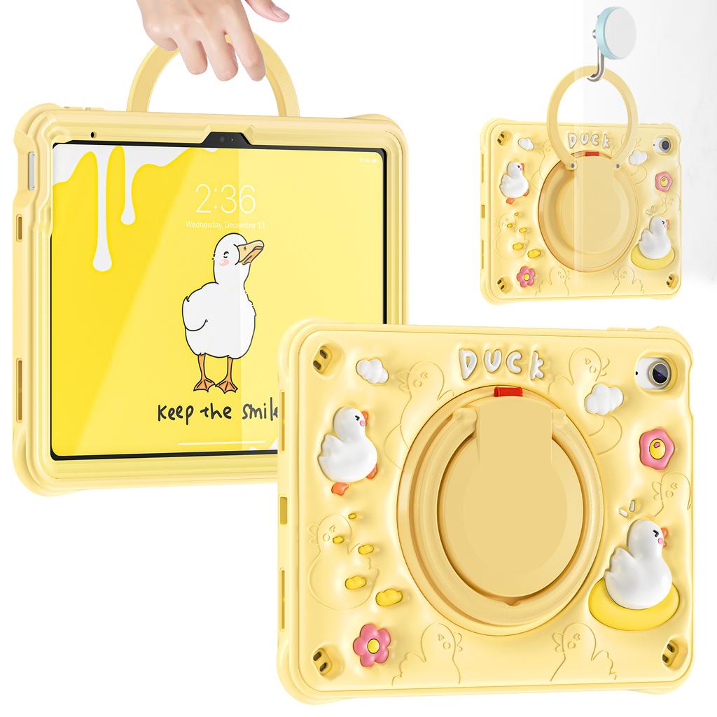 For iPad (2025)/10.9 (2022) Case Cartoon Duck Kickstand PC+Silicone+TPU Tablet Cover