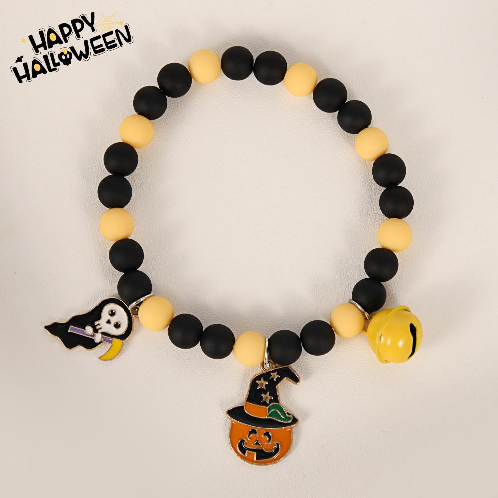 Halloween Pet Collar With Ghost And Pumpkin Beads For Cats