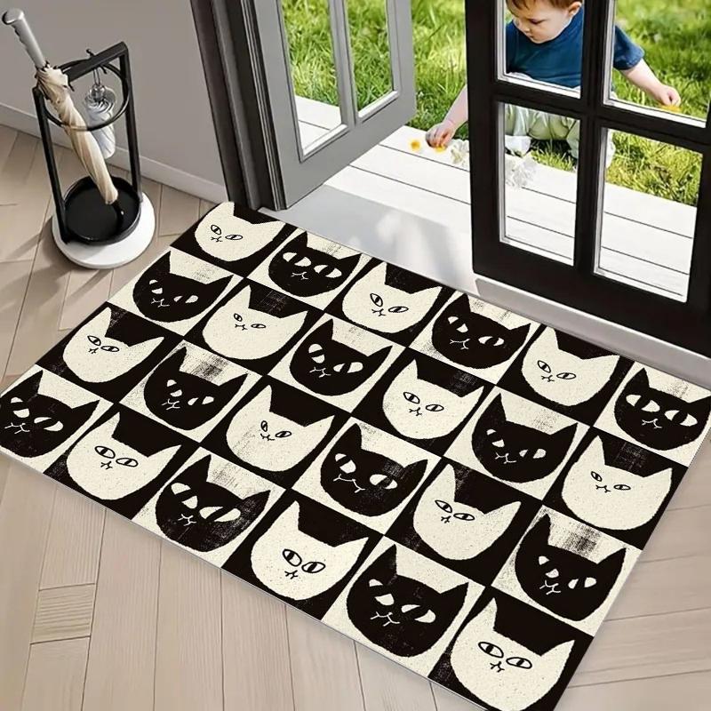 

Cute Cartoon Cat Face Print Non-Slip Door Mat Washable Absorbent Entryway Rug for Home Kitchen Bathroom Decor 40x60cm