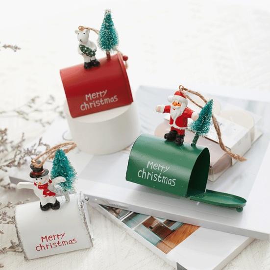 Christmas Pendant Creative Wrought Iron Mailbox Hanging Ornament Festive Christmas Tree Pendant for Home Decoration