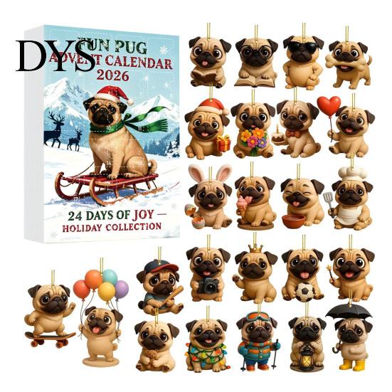 Christmas Box 2026 Advent Calendar, 24 Days Countdown Calendar with 2D Acrylic Holiday Dog/Horse/Cat/Animals Pendants, Mini Animal Hanging Ornaments