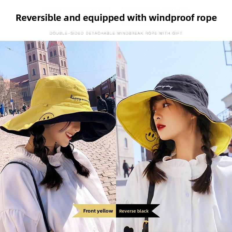 Summer Wide Brim Fisherman Hat For Women With Sun Protection And Doublesided Embroidery