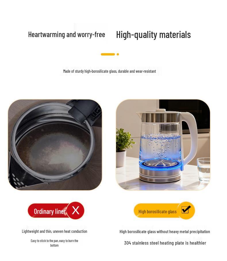 Insulated Electric Kettle with Large Capacity, Durable 304 Stainless Steel & Glass, Auto Power-Off for Home.