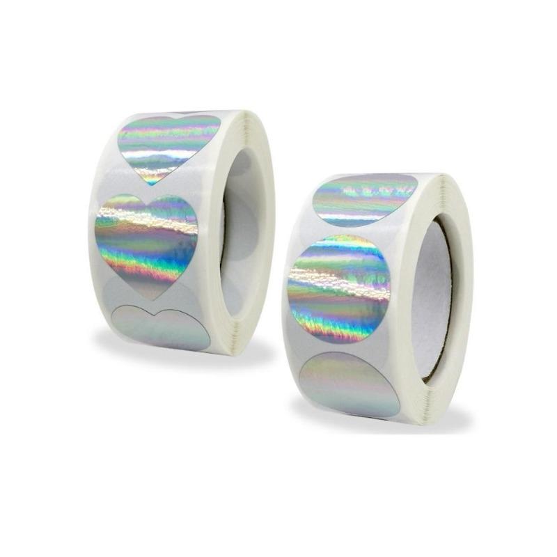500pcs/roll Cute Cartoon Laser Hologram Sticker Aesthetic Heart-shaped Circular Scrapbook Notebook Computer Phone Car Fun Sticker