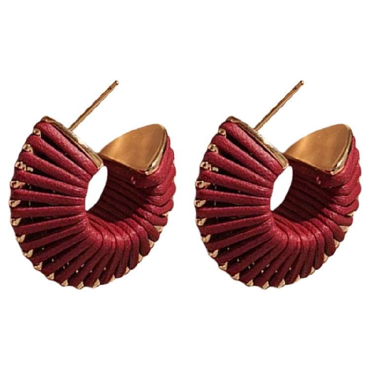 Кожаные серьги-гвоздики в ретро-стиле для женщин, геометрические серьги-кольца с резьбой, модные и минималистичные серьги красный