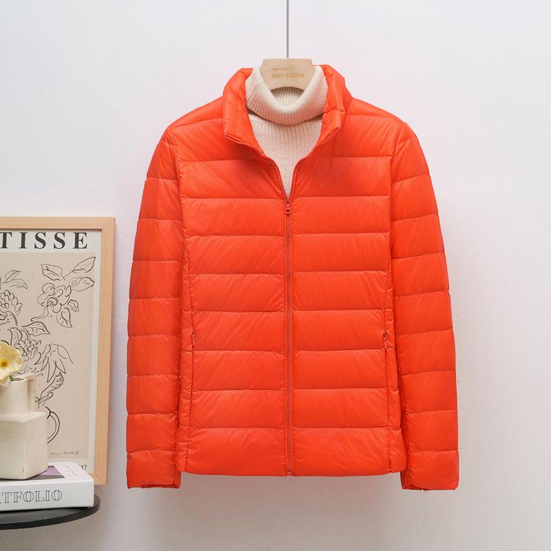 Damen Leichte Koreanischer Stil Stehkragen Kurze Daunenjacke, Übergröße, Weiße Entendaunen, Trendig K-8711