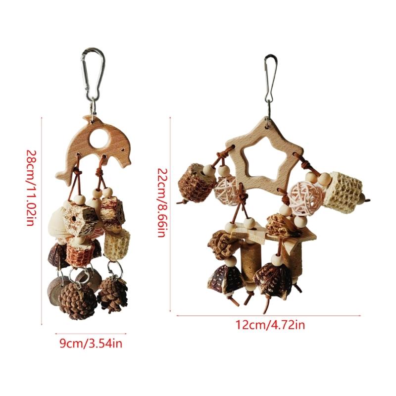 Bird Cage Hanging Toy With Natural Ball Safe Wooden Parrots Chewing Toy For Mental Stimulation