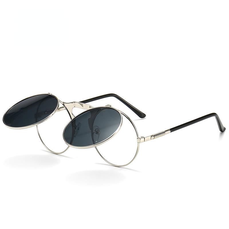 Vintage Style Steampunk Flip Sun Glasses Men's Retro Style Round Metal Material Sun Eyeglasses for Women's Brand Designer Fashion Circle Shades