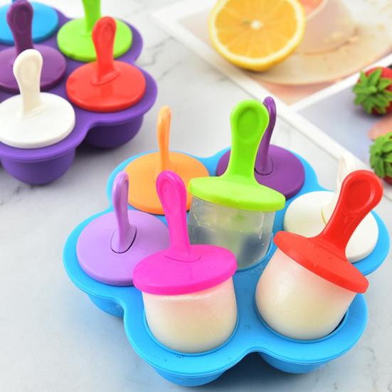 Ice Cream Mold 6-Cavity Flower Shape Silicone Ice Pop Mold with Lids Easy Release Dishwasher Safe Popsicle Mold for Jelly Pudding Soap Making