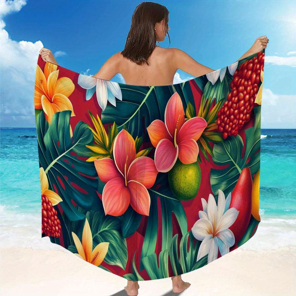 Pareo Copricostume da Spiaggia Stile Bohémien con Stampa Tropicale, Leggero Poliestere Traslucido