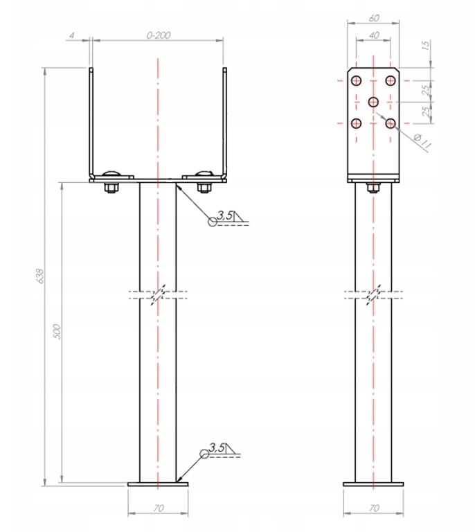 Adjustable pole base 0200mm galvanized