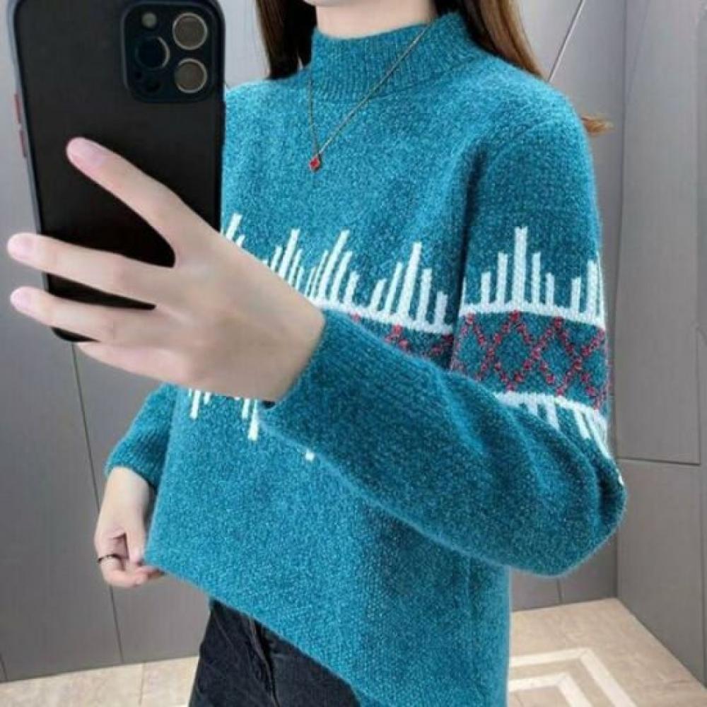 Navava Women Detail Point Half Polo Long Sleeve Knit Tee Nk2800