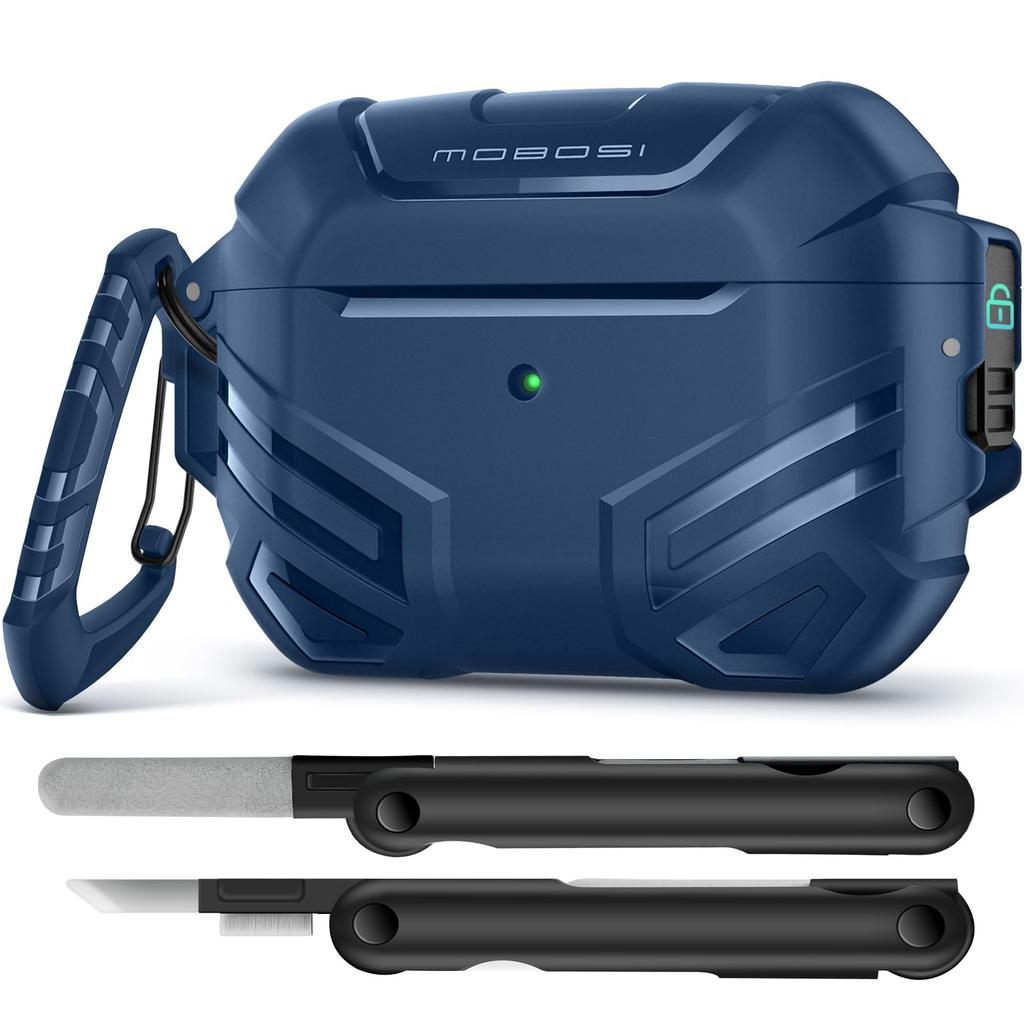MOBOSI Case Cover for AirPods Pro Generation with Case for Men and Shockproof Protective Case with Keychain Blue 2nd/1st Lock, Military-Grade Women,