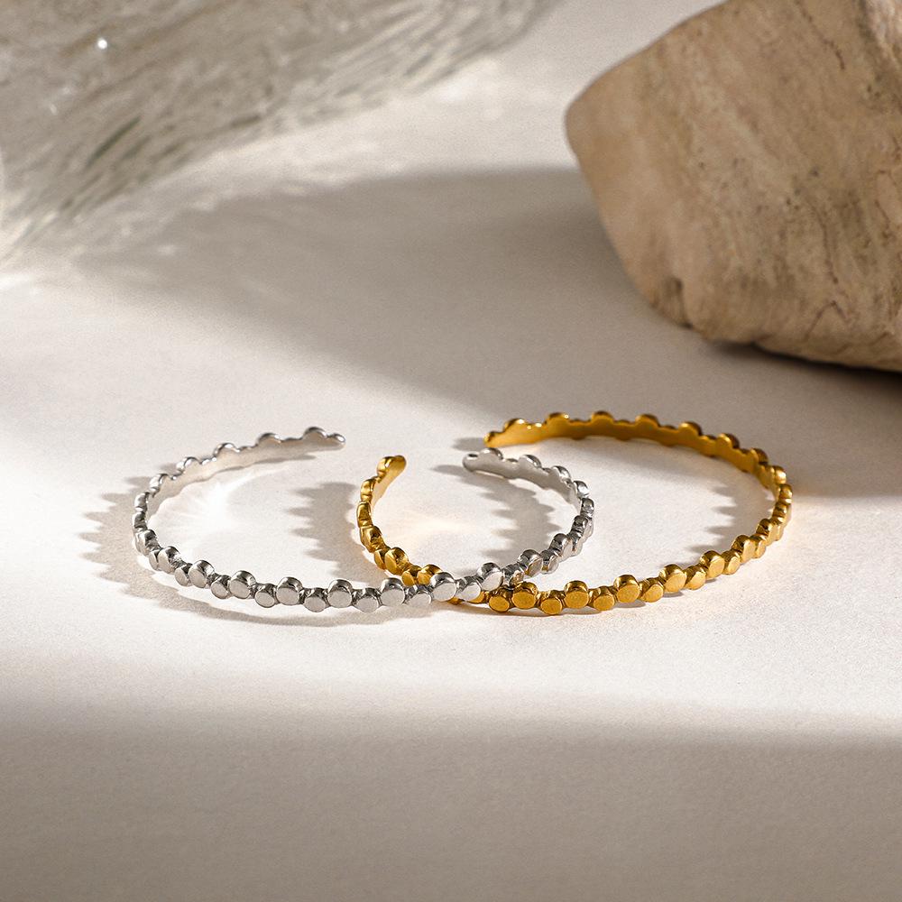 18K Gold Plated Round Dot Open Stainless Steel Bracelet for Women - Fade-resistant and Stylish