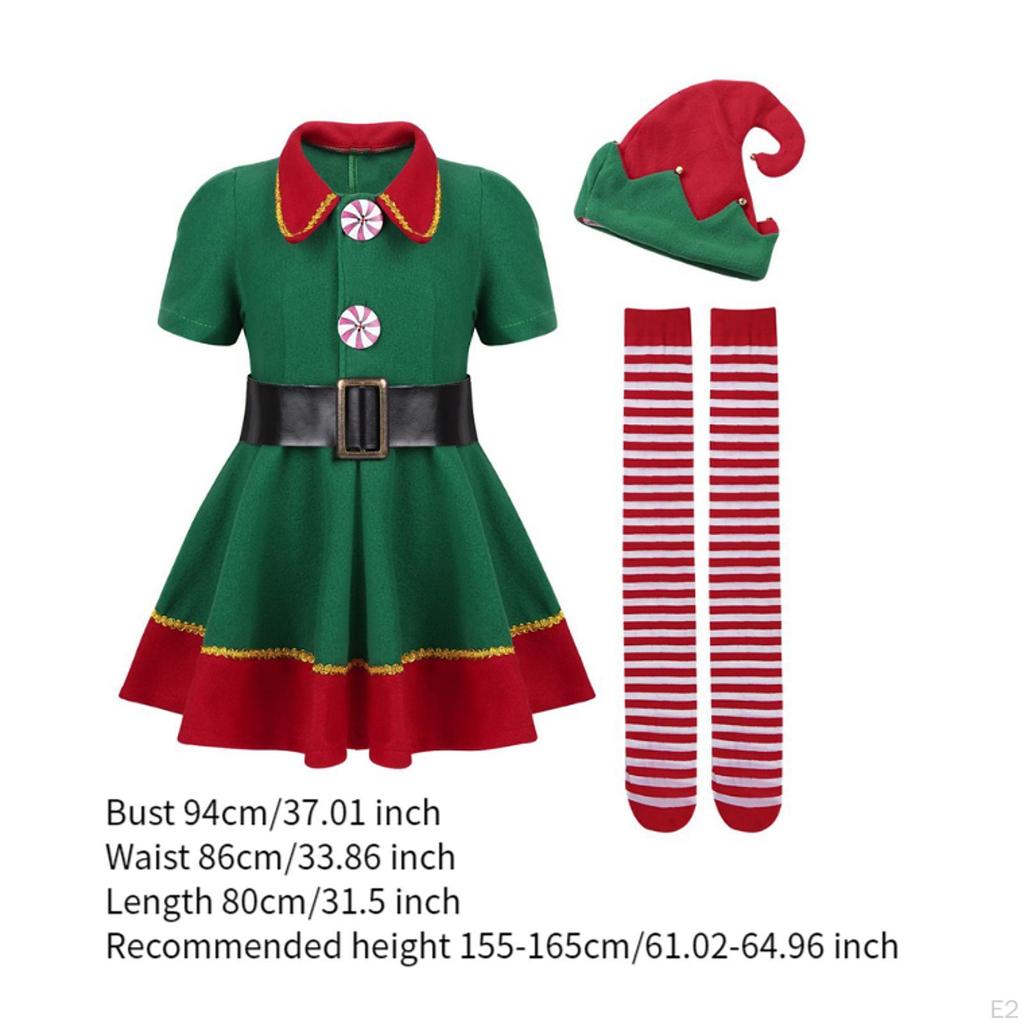 Elf Christmas Costume Cosplay Women Long Skirt for Carnival Halloween Xmas Party