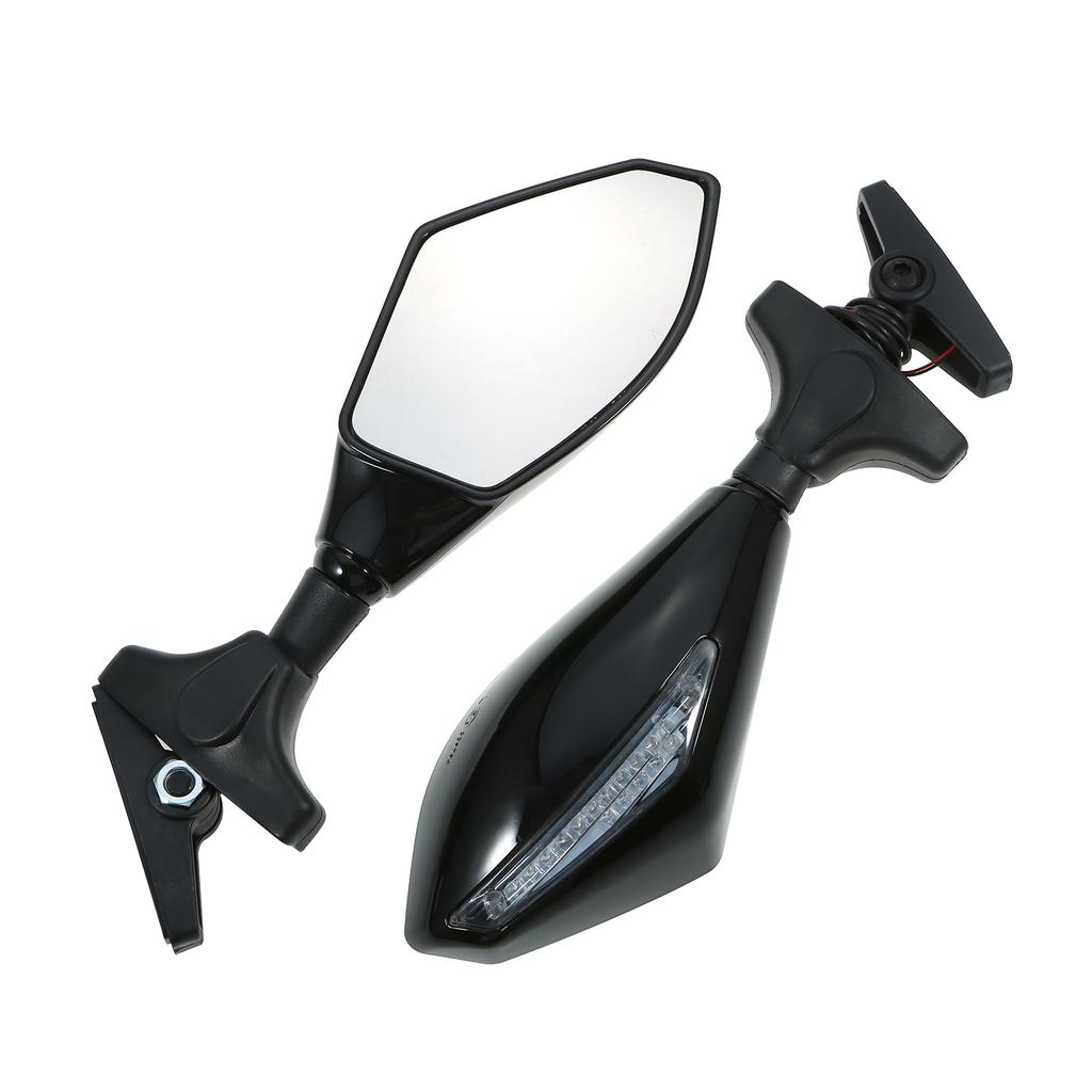 Universal Motorcycle Rearview Mirrors HD with Lights Flat Mirror Black Modified Reversing Reflector