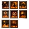 Wood Glass Picture Frame Halloween Shadow Box DIY Lighted Craft Kit, Wooden Night Light with Gothic Style Lamp Sea Stones, LED Memory Display Case for
