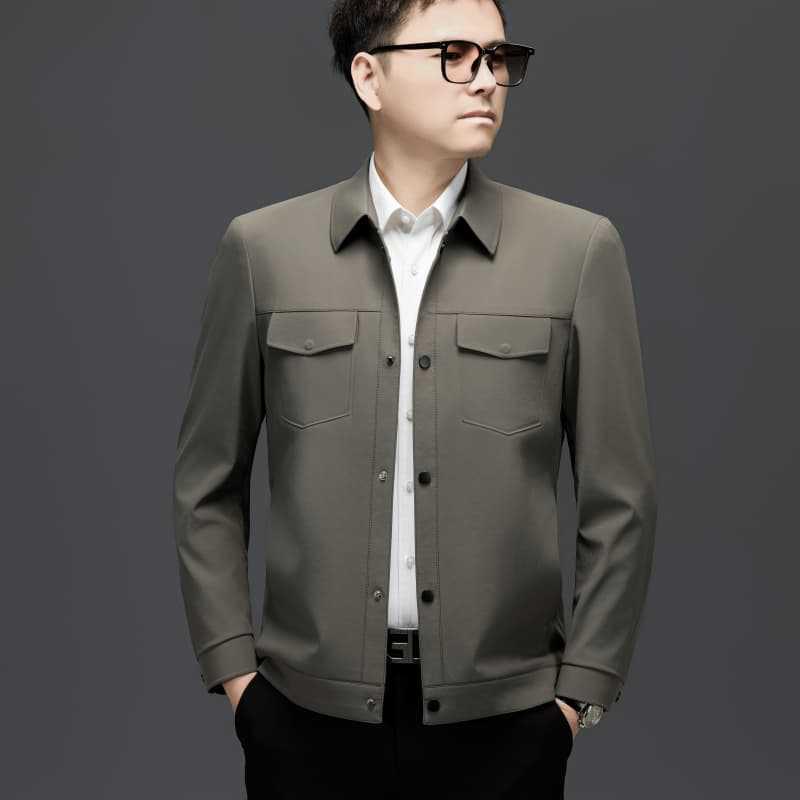 Men's Retro Business Casual Lapel Jacket - Autumn/Winter, Loose Fit, Middle-Aged Dad Style Zhongshan Coat