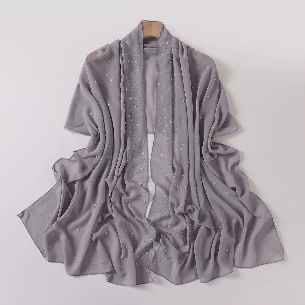 Diamond Pearl Chiffon Hijabs For Women Muslim Fashion Long Shawl Head Wrap For Women Turbans For Women Ramadan Turban Femme