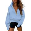 Women's Hood Neck Long Sleeve Half Zip Cropped Hoodie Loose Fit Casual Sweatshirt