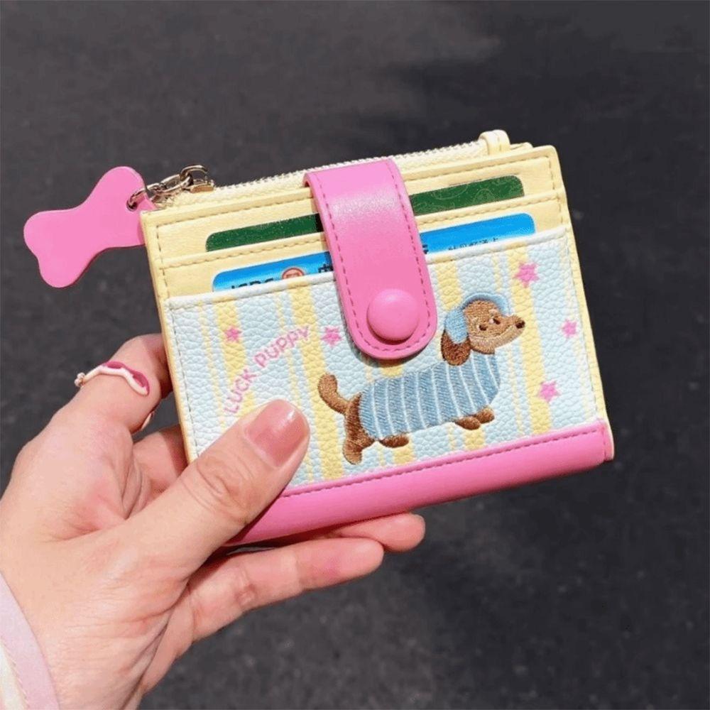 Pouch Cartoon Pu Wallet Dopamine Color Small Item Bag Dachshund Embroidery Coin Purse Female/Girls