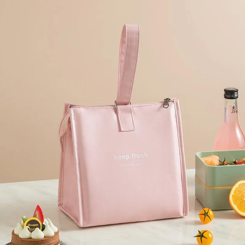 Portable Waterproof Lunch Bags PU Leather Food Picnic Lunch Box Insulated Women Cooler Bags Ice Pack Drink Carrier Thermal Bag