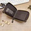 Anti-Theft Card Holder Men Faux Leather Wallet Large Capacity with ID Window Zipper Coin Pocket Button Vintage Front Multi-Slots Credit Durable