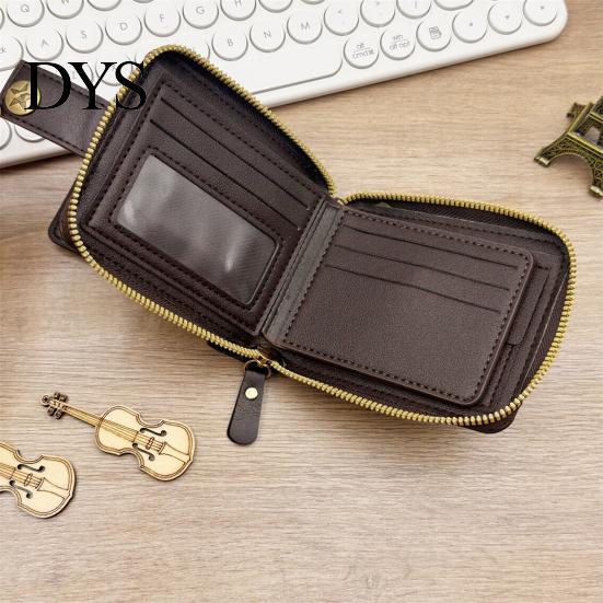Anti-Theft Card Holder Men Faux Leather Wallet Large Capacity with ID Window Zipper Coin Pocket Button Vintage Front Multi-Slots Credit Durable