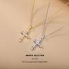 Women's Zircon Cross Necklace with European and American Design - Pure Copper Clavicle Chain Jewelry
