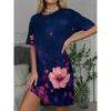 Retro Colorful Flower Pattern Women Mini Dresses Summer Short Sleeve Printed Plus Size Casual Comfortable Soft Dress
