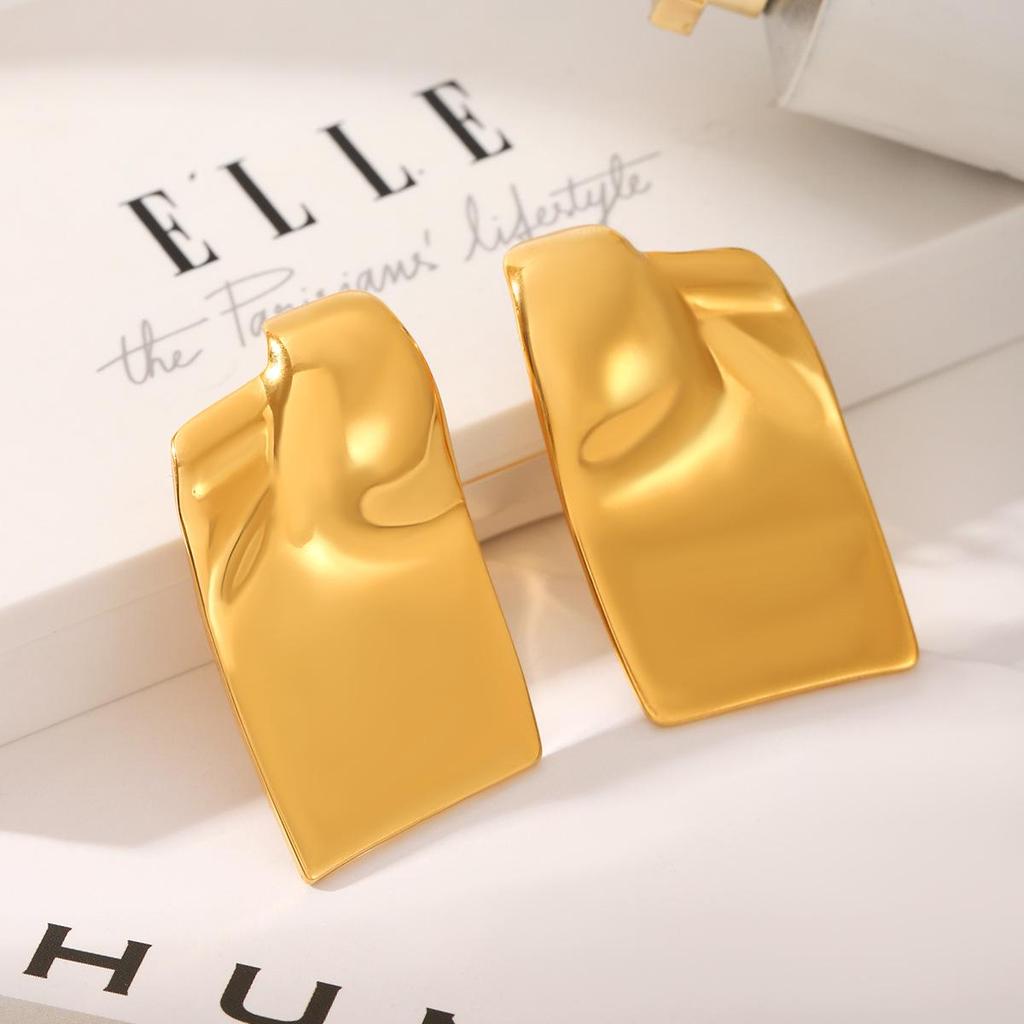European & American Geometric Square Polished Stud Earrings - Stainless Steel Luxury Metal Fashion