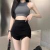Black High-Waist Hot Pants for Women - Slimming Irregular Shorts for Spring, Summer & Autumn 2025