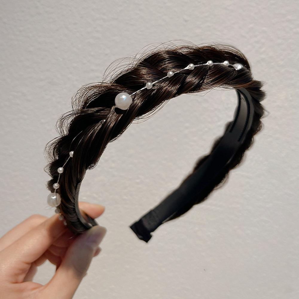 Wide Twisted Wig Headband Synthetic Women Hair Hoop Retro Fishbone Braid Headband  Female