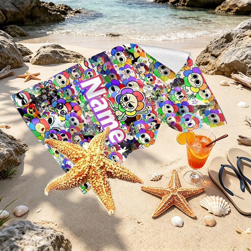 Custom Name Personalized Dandy's World Print Beach Towel, for Trip Camping Beach Party Home Decor, Birthday Gift for Family & Friends