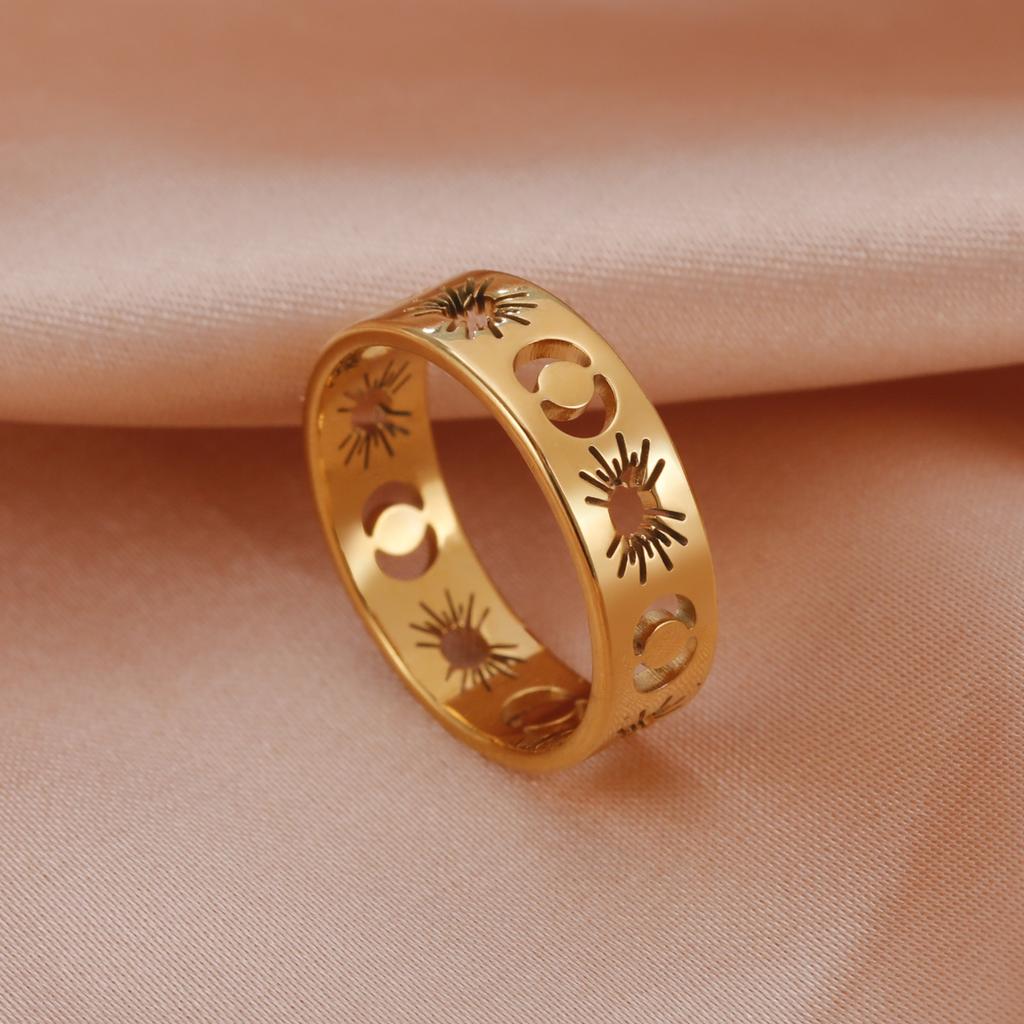 Cazador Stainless Steel Sun Crescent Moon Rings for Women Gold Color Rings 2026 Jewelry Anniversary Birthday Mother Gift New