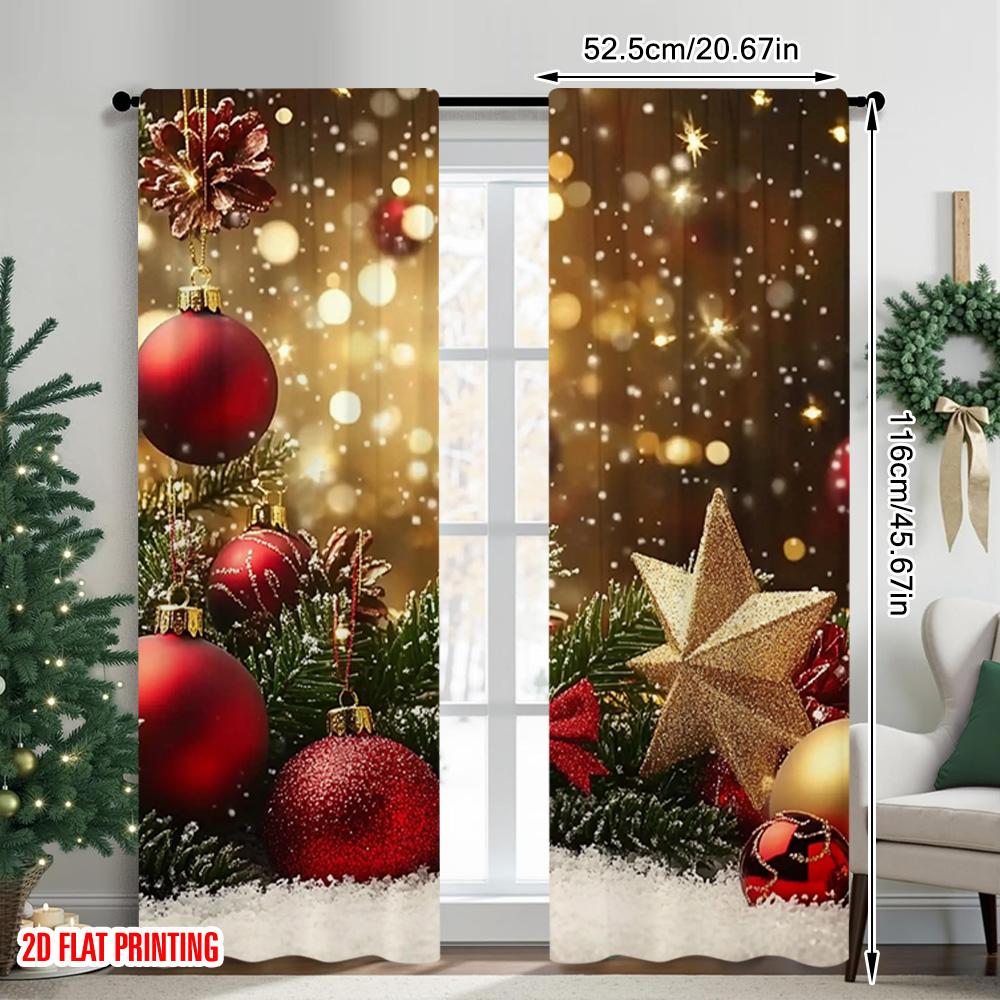 2pcs 2D flat printing Merry Christmas Popular Curtains snowflake pine branch Fabric Without Electricity Holiday Decorations Use