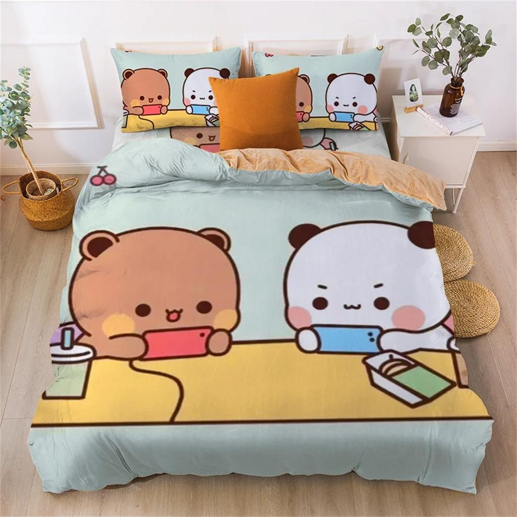 Cute Bear Bedding Set, Bubu Dudu Bear Printed Duvet Cover for Kids Boys Girls Teens,Cartoon Animal Pattern Quilt Cover Single