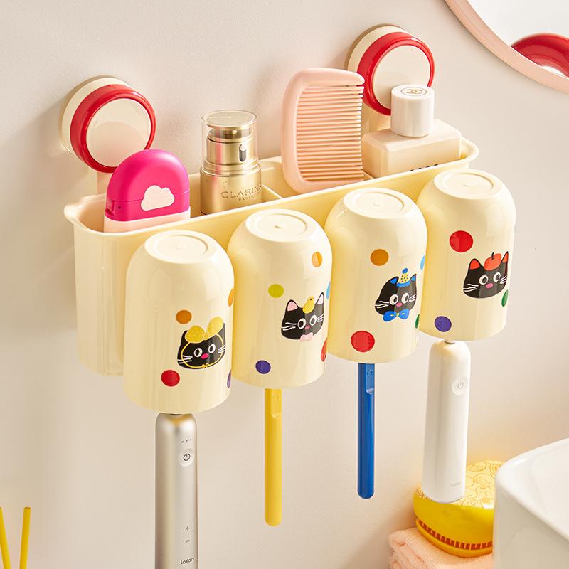 Saugnapf Zahnbürsten-AufbewahrungsregalWandmontiert Nicht perforiert Mundspülbecher Zahnpasta Zahnbürstenhalter