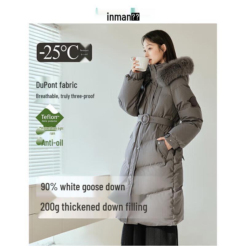 INMAN Women's Long Goose Down Hooded Winter Coat